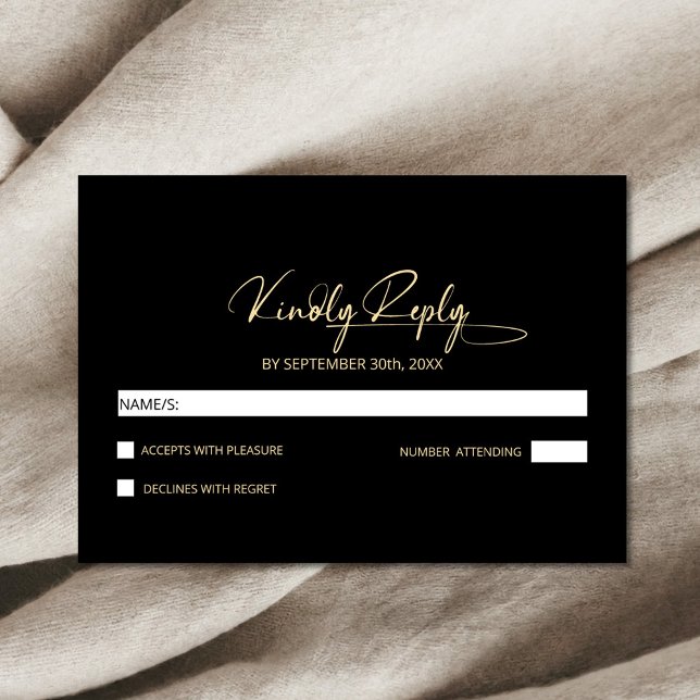 Stilvolle Minimalistische Black Wedding RSVP Karte (Von Creator hochgeladen)