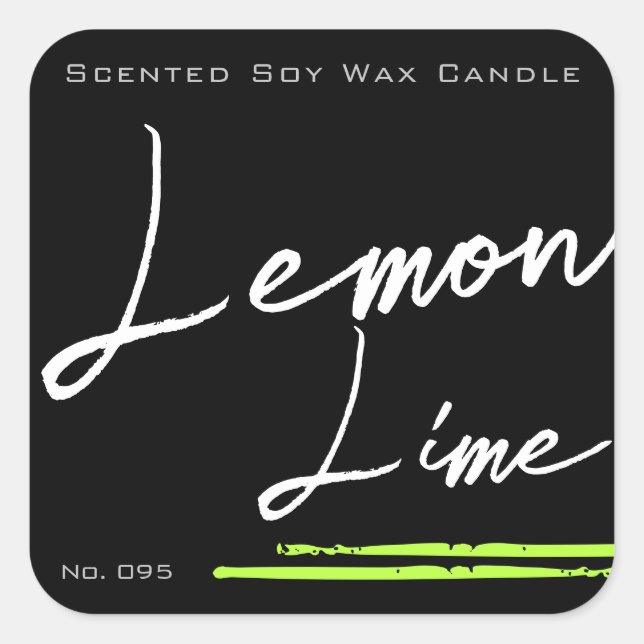 Stilvolle Minimalistische Candle Label Black Lemon Quadratischer Aufkleber (Vorderseite)