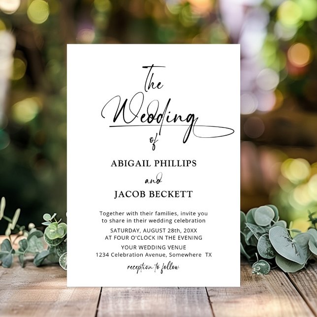 Stilvolle Minimalistische Schwarz-weiße Hochzeit Einladung (Von Creator hochgeladen)