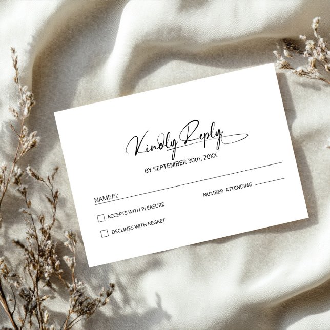 Stilvolle Minimalistische Schwarz-weiße Hochzeit RSVP Karte (Von Creator hochgeladen)