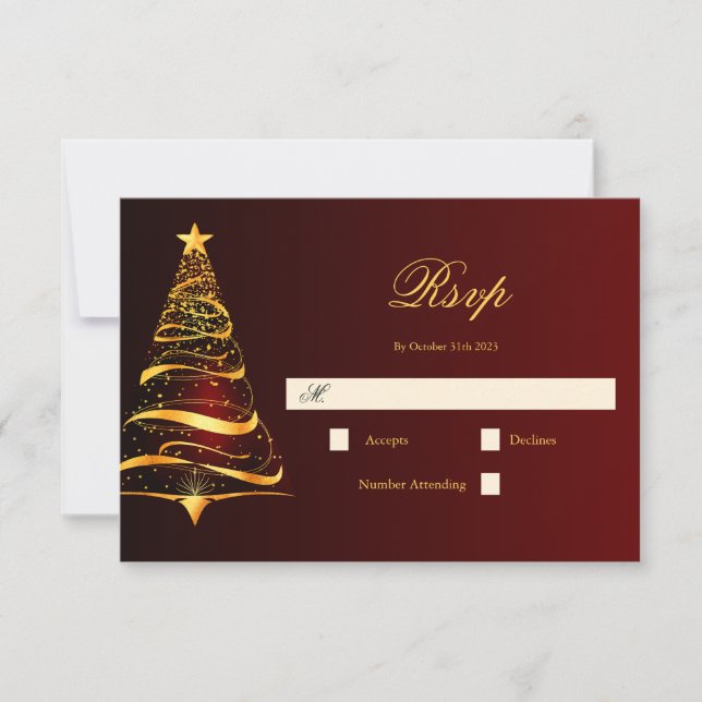Stilvolle Minimalistische Weihnachtsbaumhochzeit RSVP Karte (Vorderseite)