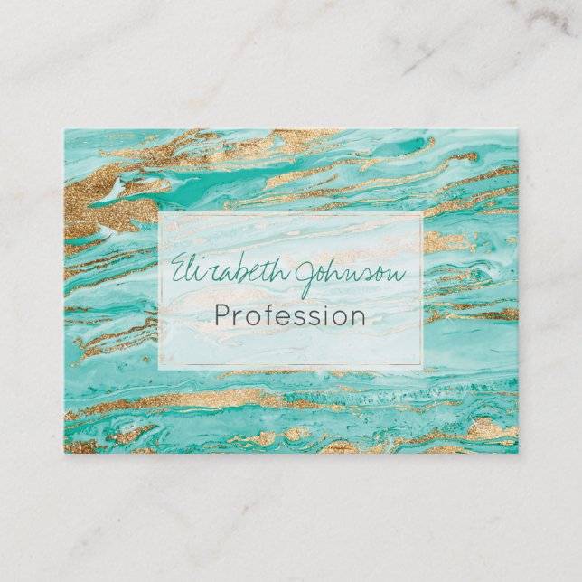 Stilvolle Mint Gold Abstrakt Marble Liquid Paint Visitenkarte (Vorderseite)