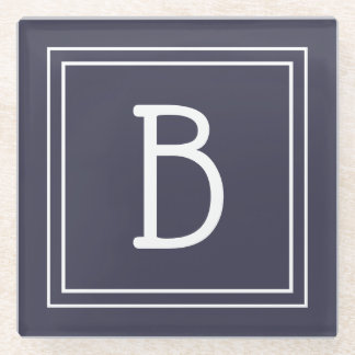 Stilvolle Mit Monogramm Dunkelblau & Weiß Initial Glasuntersetzer