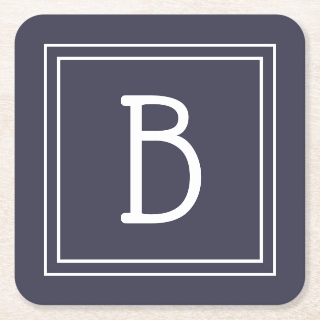 Stilvolle Mit Monogramm Midnight Blue & White Init Rechteckiger Pappuntersetzer (Vorderseite)