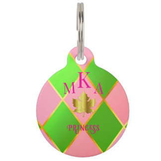 Stilvolle Mit Monogramm Rosa und Grüne Raute Haustiermarke