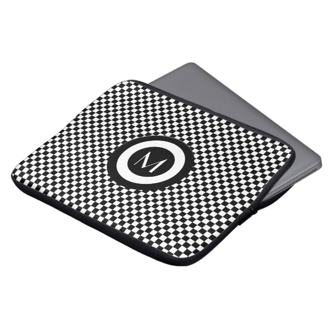 Stilvolle Mit Monogramm Schwarz-Weiß-Karos Laptopschutzhülle (Vorne Oben)
