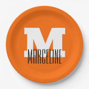 Stilvolle moderne Bezeichnung Initial   Neon Sunse Pappteller