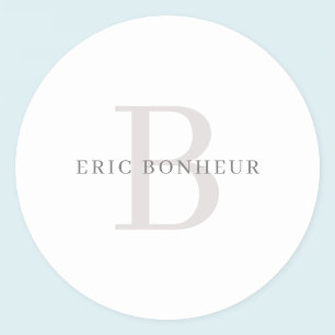 Stilvolle moderne Bezeichnung & Monogramm Runder Aufkleber