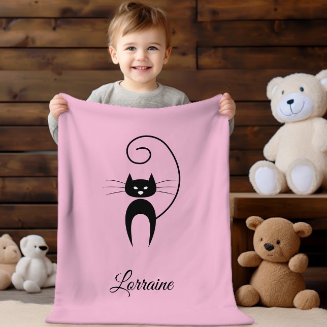 Stilvolle, moderne Black Curly Schwanz Cat Fleecedecke (Von Creator hochgeladen)