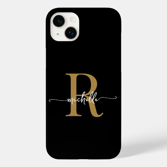 Stilvolle, moderne Black-Gold-Script Monogram Case-Mate iPhone Hülle (Rückseite)