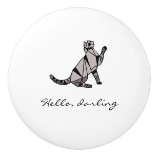 Stilvolle, moderne Black Graphic Cat and Script Keramikknauf