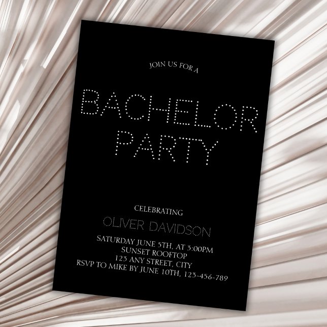Stilvolle Moderne Black Light Schriftart Bachelor  Einladung (Stylish Modern Black Light Font Bachelor Party Invitation)