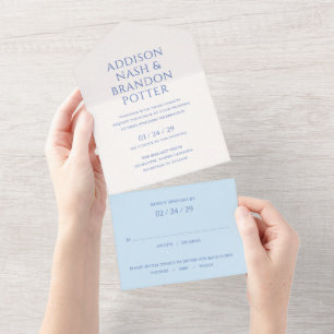 Stilvolle moderne blaue Hochzeit All In One Einladung