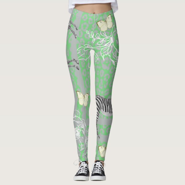 Stilvolle moderne Boho eklektische grüne Leggings (Vorderseite)