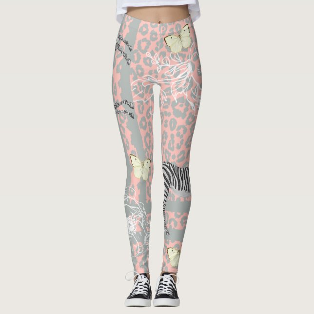 Stilvolle moderne, eklektische Pastel Pink Gray Leggings (Vorderseite)