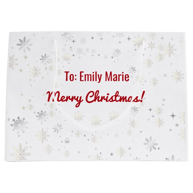 Stilvolle Moderne Elegante Schneeflocken Große Geschenktüte (Vorderseite)