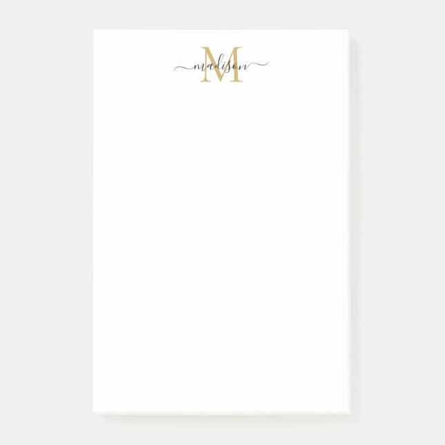 Stilvolle moderne Girly Script Monogram Black Gold Post-it Klebezettel (Vorderseite)