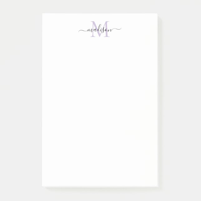 Stilvolle moderne Girly Script Monogram Lila Paste Post-it Klebezettel (Vorderseite)