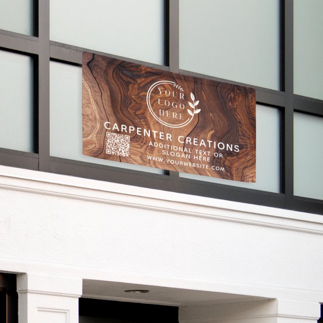 Stilvolle, moderne Holzschmuck-Logos QR-Code Banner (Äußeres Gebäude)