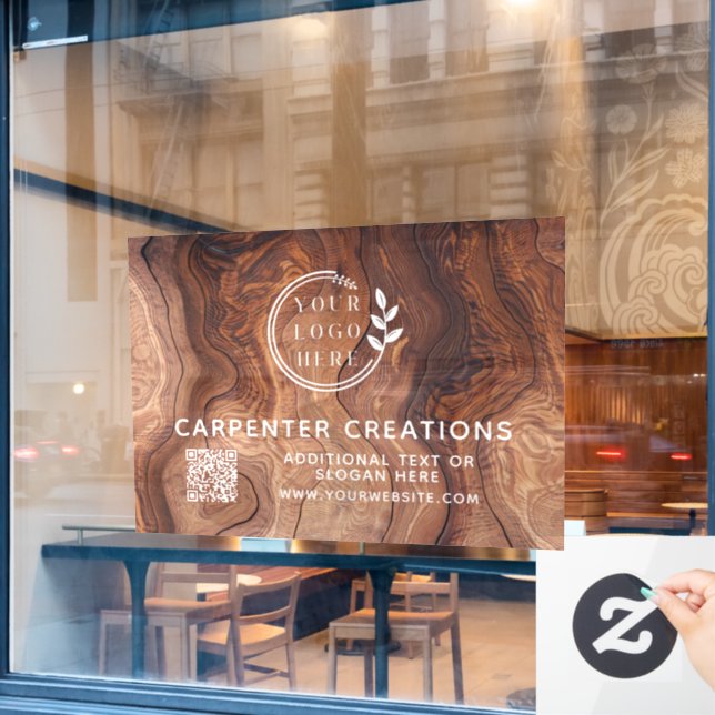Stilvolle, moderne Holzschmuck-Logos QR-Code Fensteraufkleber (Café-Fenster)