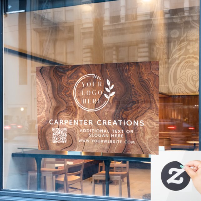 Stilvolle, moderne Holzschmuck-Logos QR-Code Fensteraufkleber (Café-Fenster)