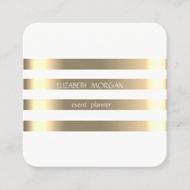 Stilvolle moderne Imitate Gold gestreift, weiß Quadratische Visitenkarte (Vorderseite)