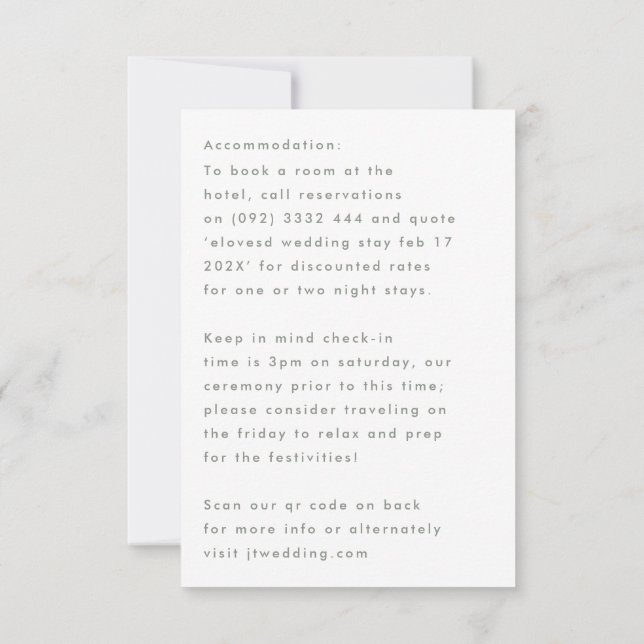 Stilvolle moderne Individuelle Name Details Detail RSVP Karte (Rückseite)