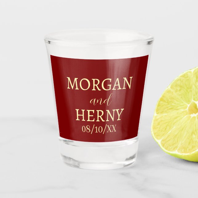  STILVOLLE MODERNE INDIVIDUELLE NAME HOCHZEIT  SCHNAPSGLAS (Vorderseite)