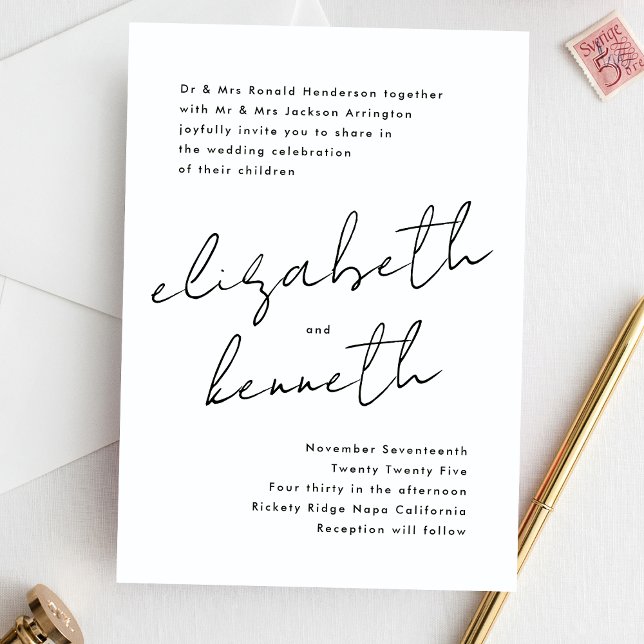 Stilvolle moderne Individuelle Name Tuxedo White W Einladung (Von Creator hochgeladen)