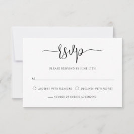 Stilvolle moderne Kalligrafie Schwarz-weiße Hochze RSVP Karte