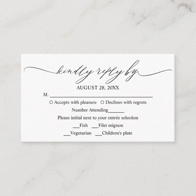 Stilvolle moderne Kalligrafie Wedding RSVP Begleitkarte (Vorderseite)