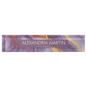 Stilvolle moderne mauve-goldene Glitter-Schreibtis Namensplakette