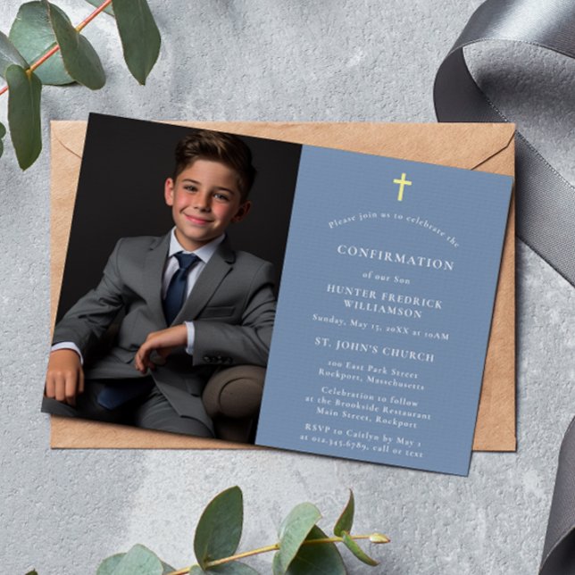 Stilvolle moderne minimalistische Foto-Blue-Bestät Einladung (Von Creator hochgeladen)