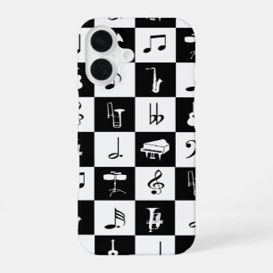 Stilvolle moderne Musiknoten und Instrumente iPhone 16 Hülle