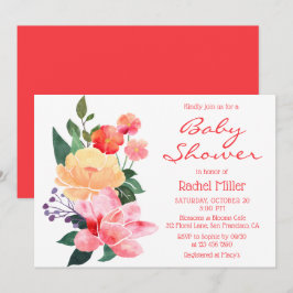 Stilvolle moderne Red Watercolor Floral Baby Dusch Einladung
