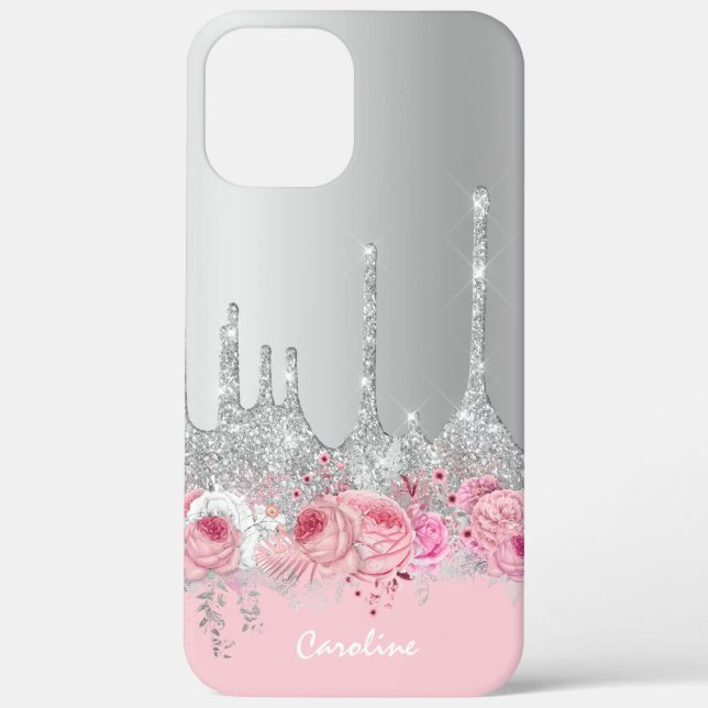Stilvolle, moderne, rosa Glitzer-Tropfen Case-Mate iPhone Hülle (Rückseite)
