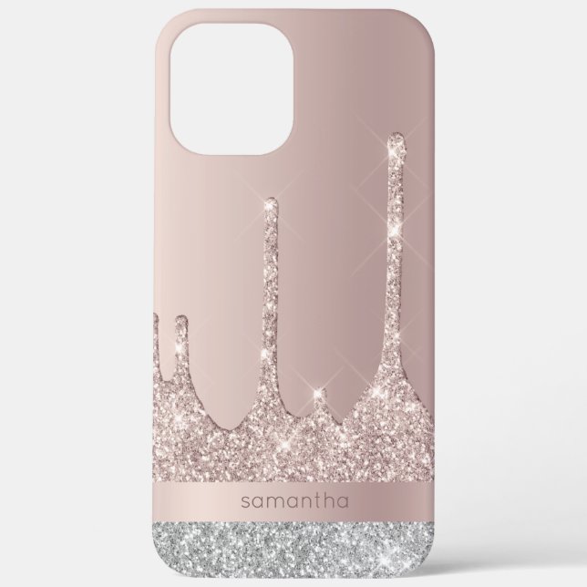 Stilvolle moderne Rose Gold Silber Glitzer Tropfen Case-Mate iPhone Hülle (Rückseite)