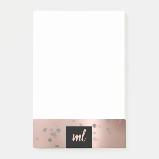 Stilvolle moderne Rose Gold silber Konfetti Punkte Post-it Klebezettel (Vorderseite)