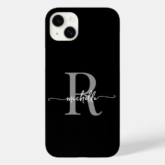 Stilvolle, moderne Schwarz-Gray-Script Monogram, i Case-Mate iPhone 14 Plus Hülle
