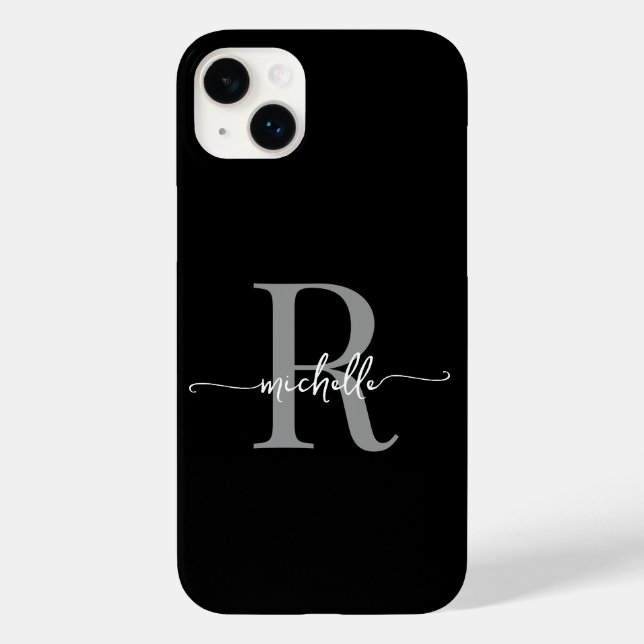 Stilvolle, moderne Schwarz-Gray-Script Monogram, i Case-Mate iPhone Hülle (Rückseite)