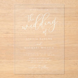 Stilvolle, moderne Script White Wedding Acryleinladungen
