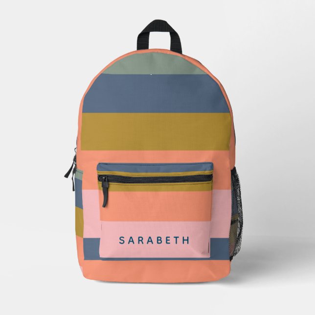 Stilvolle moderne Streifen Hübsche Erdtöne nach Ma Bedruckter Rucksack (Vorderseite)