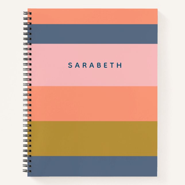 Stilvolle moderne Streifen in Hübscher Erdfarbe Notizbuch (Vorderseite)