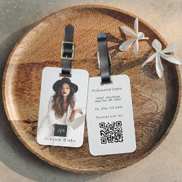 Stilvolle moderne Unternehmer Monogram Foto QR Cod Gepäckanhänger