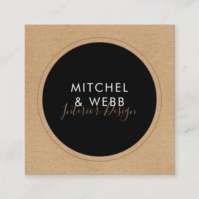 Stilvolle moderne Unterschrift Rustic Kraft Quadratische Visitenkarte (Vorderseite)