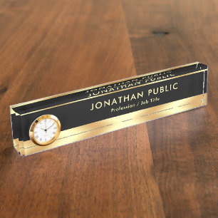 Stilvolle moderne Vorlage mit Uhr Glamour Luxus Namensplakette