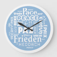 Stilvolle moderne Wanduhr PEACE mehrsprachig
