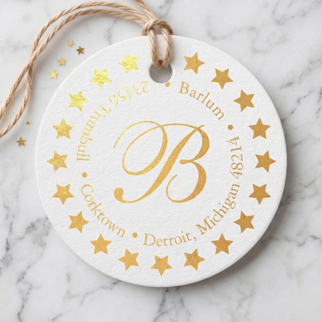 Stilvolle Monogram-Adressstars Geschenkanhänger (The perfect star-themed tag for your everyday gifts.)