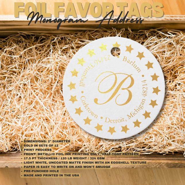 Stilvolle Monogram-Adressstars Geschenkanhänger (Birthday Depot
Stylish Monogram Address Stars Foil Favor Tags)