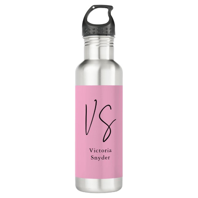 Stilvolle Monogram Beruflich Light Pink Edelstahlflasche (Vorderseite)